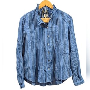 Rebecca Taylor La Vie Gauzy Metallic Stripe Ruffled Neck Blouse Size Medium